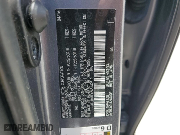 2016 Lexus GX 460 with VIN JTJBM7FX8G5142519, listed as a Copart auction lot 56483395 with 127,039 mi miles and Salvage title. Bid and sale history available at DreamBid. Image 13.