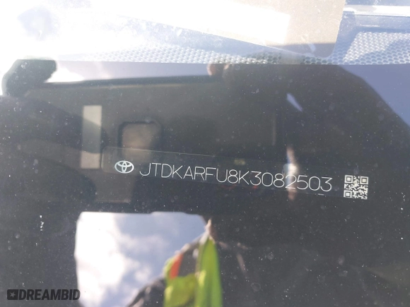 2019 Toyota Prius L Eco with VIN JTDKARFU8K3082503, listed as a IAAI auction lot 41809373 with 247,315 mi miles. Bid and sale history available at carsss.com. Image 9.