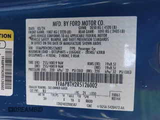 2024 Ford Mustang EcoBoost with VIN 1FA6P8TH2R5126002, listed as a IAAI auction lot 41760218 with 58,832 mi miles. Bid and sale history available at carsss.com. Image 9.