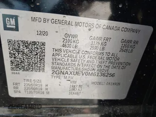 2021 Chevrolet Equinox LT z VIN 2GNAXUEV0M6136256, wystawiony jako IAAI lot #42266154 z przebiegiem 48 624 mil mil oraz . Historia ofert i sprzedaży dostępna na DreamBid. Obrazek 9.