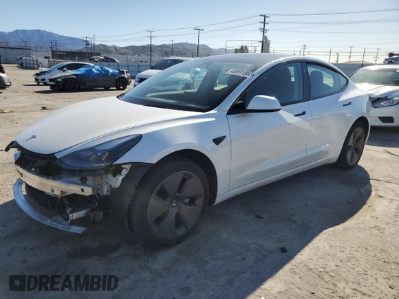 2023 Tesla Model 3 with VIN 5YJ3E1EA7PF557358, listed as a Copart auction lot 48891985 with 20,673 mi miles and Salvage title. Bid and sale history available at DreamBid. Image 1.
