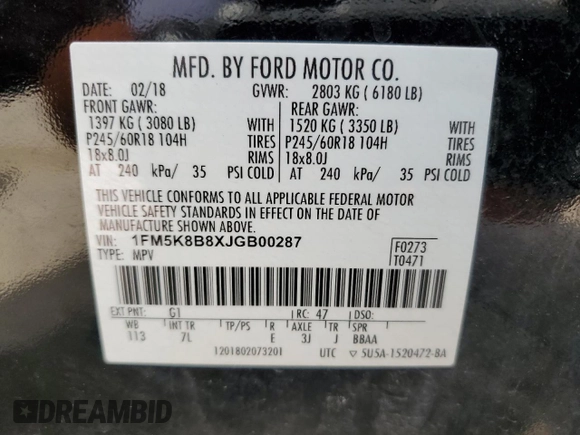 2018 Ford Explorer with VIN 1FM5K8B8XJGB00287, listed as a Copart auction lot 52483665 with 140,993 mi miles and Non repairable. Bid and sale history available at DreamBid. Image 13.