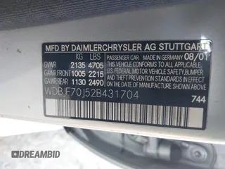 2002 Mercedes-Benz E 320 with VIN WDBJF70J52B431704, listed as a IAAI auction lot 41304419 with 271,140 mi miles and . Bid and sale history available at DreamBid. Image 9.