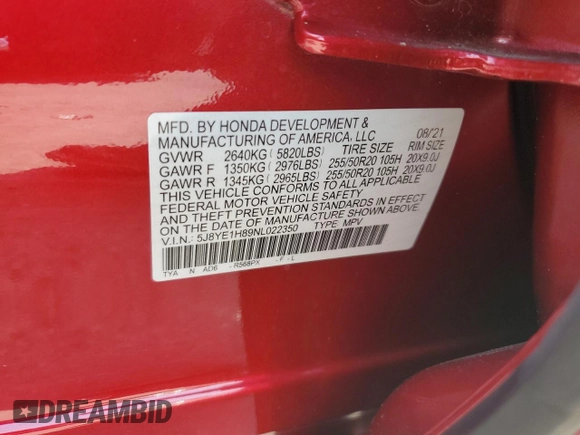 2022 Acura MDX w/Advance Package with VIN 5J8YE1H89NL022350, listed as a Copart auction lot 63437354 with 22,895 mi miles and Salvage Title. Bid and sale history available at carsss.com. Image 15.