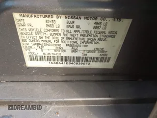 2004 Nissan Maxima SE with VIN 1N4BA41E84C839072, listed as a IAAI auction lot 41781618 with 139,093 mi miles and . Bid and sale history available at DreamBid. Image 9.