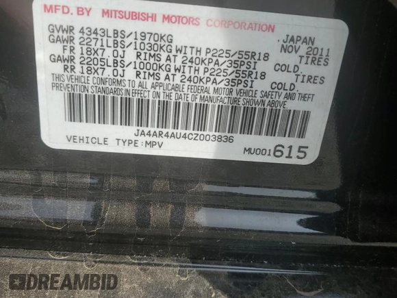 2012 Mitsubishi Outlander Sport SE with VIN JA4AR4AU4CZ003836, listed as a Copart auction lot 51337115 with 95,018 mi miles and Clean Title. Bid and sale history available at carsss.com. Image 12.