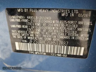 2016 Subaru Forester 2.5i Limited with VIN JF2SJAHC2GH517887, listed as a IAAI auction lot 41815370 with 65,400 mi miles. Bid and sale history available at carsss.com. Image 9.