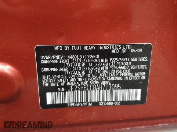2010 Subaru Forester X Premium with VIN JF2SH6CC8AH713095, listed as a Copart auction lot 64232725 with 108,867 mi miles and Salvage title. Bid and sale history available at DreamBid. Image 12.