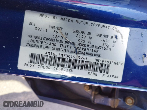 2012 Mazda 3 i Grand Touring with VIN JM1BL1M70C1535941, listed as a IAAI auction lot 42121017 with 101,989 mi miles and . Bid and sale history available at DreamBid. Image 9.