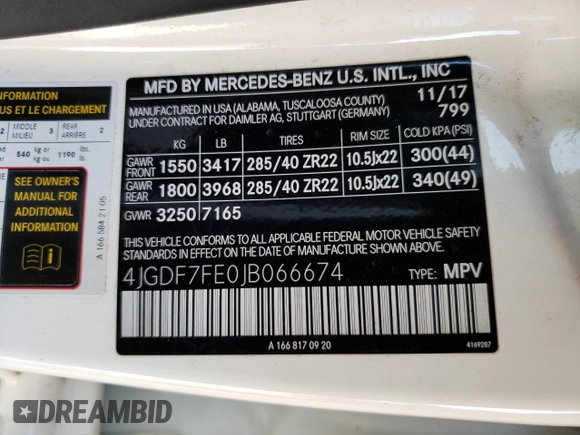 2018 Mercedes-Benz GLS with VIN 4JGDF7FE0JB066674, listed as a Copart auction lot 72204182 with 0 mi miles. Bid and sale history available at carsss.com. Image 13.