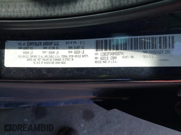 2011 Chrysler 200 Limited with VIN 1C3BC2FG4BN526741, listed as a IAAI auction lot 41714184 with 112,043 mi miles. Bid and sale history available at carsss.com. Image 9.