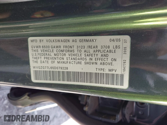 2005 Volkswagen Touareg 3.2L V6 with VIN WVGZG77L65D079228, listed as a IAAI auction lot 41832037 with Not Provided miles and . Bid and sale history available at DreamBid. Image 9.