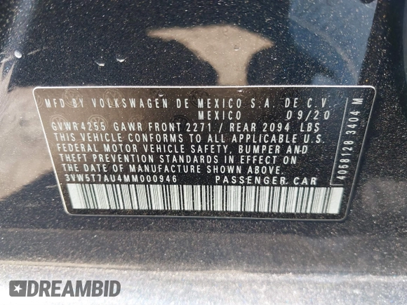 2021 Volkswagen GTI S z VIN 3VW5T7AU4MM000946, wystawiony jako IAAI lot #41661654 z przebiegiem 107 061 mil mil oraz . Historia ofert i sprzedaży dostępna na DreamBid. Obrazek 9.