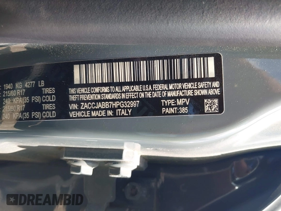2017 Jeep Renegade Altitude with VIN ZACCJABB7HPG32997, listed as a IAAI auction lot 42370226 with 96,774 mi miles and . Bid and sale history available at DreamBid. Image 9.