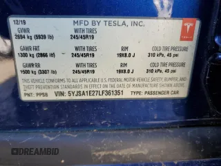 2020 Tesla Model S Long Range with VIN 5YJSA1E27LF361351, listed as a Copart auction lot 56239615 with 91,380 mi miles and Salvage title. Bid and sale history available at DreamBid. Image 13.