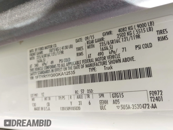 2016 Ford Transit с VIN 1FTYR1YG0GKA12535, выставлен на аукционе IAAI как лот 41455146 с пробегом 149 521 миль миль и . История ставок и продаж доступна на DreamBid. Изображение 9.