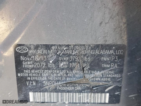2013 Hyundai Elantra GLS PZEV with VIN 5NPDH4AE2DH452505, listed as a Copart auction lot 46235905 with 181,299 mi miles and Salvage Title. Bid and sale history available at carsss.com. Image 12.