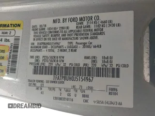 2018 Ford Mustang EcoBoost Premium with VIN 1FATP8UH0J5154967, listed as a IAAI auction lot 42395409 with 105,986 mi miles and . Bid and sale history available at DreamBid. Image 9.