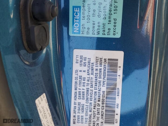 2011 Honda CR-Z EX with VIN JHMZF1C61BS012546, listed as a Copart auction lot 70884154 with 126,040 mi miles and Salvage Title. Bid and sale history available at carsss.com. Image 13.