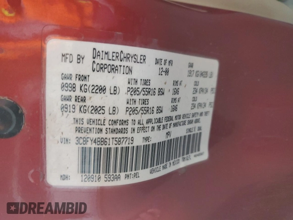 2001 Chrysler PT Cruiser with VIN 3C8FY4BB61T587719, listed as a Copart auction lot 52416675 with 87,390 mi miles and Salvage title. Bid and sale history available at DreamBid. Image 12.