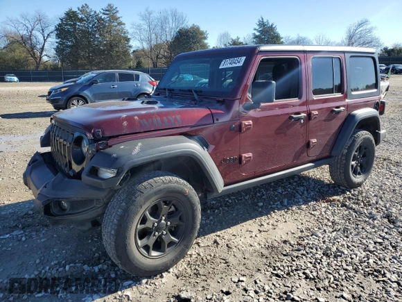 2021 Jeep Wrangler Unlimited Willys with VIN 1C4HJXDG9MW594591, listed as a Copart auction lot 81740454 with 48,070 mi miles and Salvage title. Bid and sale history available at DreamBid. Image 1.