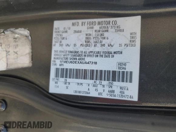 2010 Ford Explorer XLT with VIN 1FMEU6DEXAUA47318, listed as a Copart auction lot 46247385 with 136,008 mi miles and Salvage Title. Bid and sale history available at carsss.com. Image 13.
