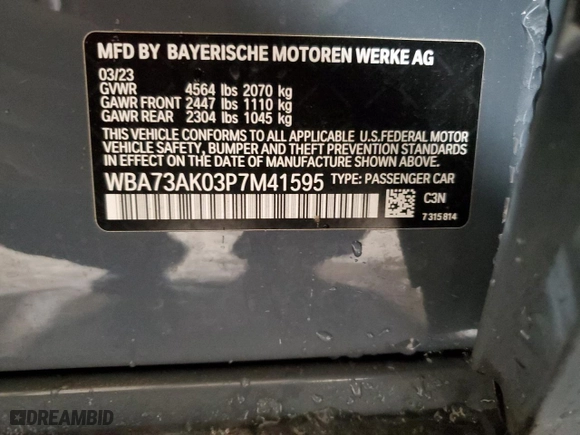 2023 BMW 2 Series 228i xDrive with VIN WBA73AK03P7M41595, listed as a Copart auction lot 88733065 with 4,190 mi miles and Salvage Title. Bid and sale history available at carsss.com. Image 13.