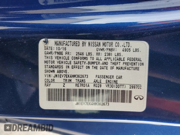 2017 Infiniti Q60 Sport with VIN JN1EV7EK4HM362673, listed as a Copart auction lot 50077315 with 82,992 mi miles and Salvage Title. Bid and sale history available at DreamBid. Image 14.