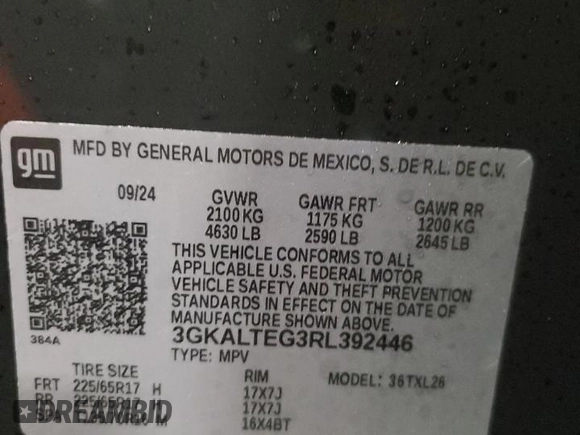 2024 GMC Terrain SLE z VIN 3GKALTEG3RL392446, wystawiony jako Copart lot #45815785 z przebiegiem 1326 mil mil oraz Szkoda całkowita • Salvage title. Historia ofert i sprzedaży dostępna na DreamBid. Obrazek 13.
