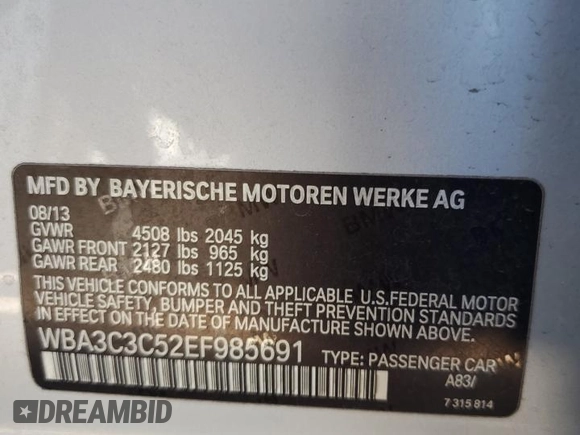 2014 BMW 3 Series 320i xDrive with VIN WBA3C3C52EF985691, listed as a Copart auction lot 77382324 with 150,876 mi miles and Salvage Title. Bid and sale history available at carsss.com. Image 12.