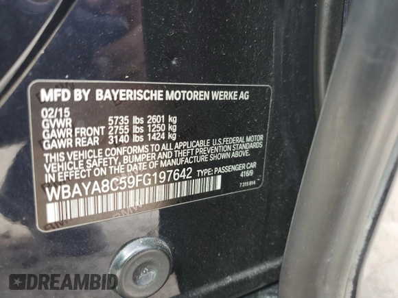 2015 BMW 7 Series 750i with VIN WBAYA8C59FG197642, listed as a Copart auction lot 70282884 with 130,853 mi miles and Salvage title. Bid and sale history available at DreamBid. Image 12.