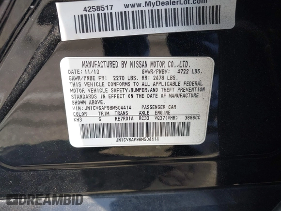 2011 Infiniti G37 Journey with VIN JN1CV6AP9BM504414, listed as a IAAI auction lot 42101323 with 177,530 mi miles and . Bid and sale history available at DreamBid. Image 9.