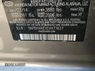 2014 Hyundai Elantra Limited z VIN 5NPDH4AEXEH477637, wystawiony jako Copart lot #52564715 z przebiegiem 131 561 mil mil oraz Szkoda całkowita • Salvage title. Historia ofert i sprzedaży dostępna na DreamBid. Obrazek 14.
