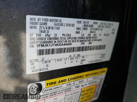 2019 Ford Expedition Max XLT with VIN 1FMJK1JT4KEA44498, listed as a Copart auction lot 47100725 with 100,678 mi miles and Salvage Title. Bid and sale history available at DreamBid. Image 13.