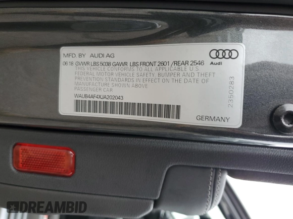 2018 Audi S4 Premium Plus with VIN WAUB4AF4XJA202043, listed as a Copart auction lot 72751834 with 70,760 mi miles and Salvage Title. Bid and sale history available at carsss.com. Image 14.
