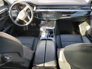 2023 Audi S8 with VIN WAULSAF85PN000614, listed as a Copart auction lot 43214585 with 20,079 mi miles and Salvage Title. Bid and sale history available at DreamBid. Image 8.