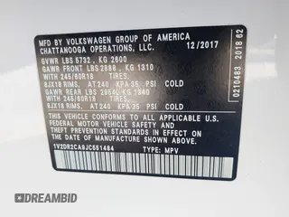 2018 Volkswagen Atlas SE с VIN 1V2DR2CA9JC551484, выставлен на аукционе IAAI как лот 41262713 с пробегом 59 054 миль миль и . История ставок и продаж доступна на DreamBid. Изображение 9.