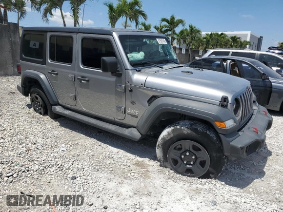 2019 Jeep Wrangler Unlimited Sport S with VIN 1C4HJXDG0KW509912, listed as a Copart auction lot 57597645 with Not provided miles and Salvage title. Bid and sale history available at DreamBid. Image 4.