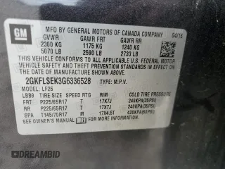 2016 GMC Terrain SLE with VIN 2GKFLSEK3G6336528, listed as a Copart auction lot 47489215 with 127,713 mi miles and Salvage Title. Bid and sale history available at DreamBid. Image 14.