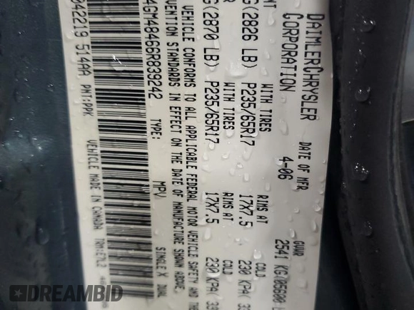 2006 Chrysler Pacifica z VIN 2A4GM48466R839242, wystawiony jako Copart lot #85465644 z przebiegiem 86 295 mil mil oraz Szkoda całkowita • Salvage title. Historia ofert i sprzedaży dostępna na DreamBid. Obrazek 13.