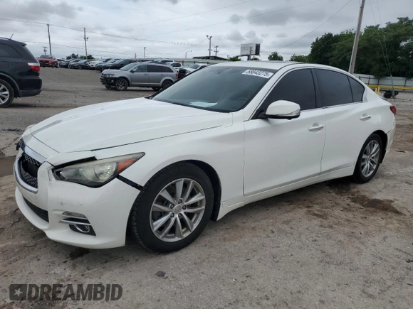 2014 Infiniti Q50 Premium with VIN JN1BV7AP4EM676758, listed as a Copart auction lot 58843275 with 138,404 mi miles and Salvage title. Bid and sale history available at DreamBid. Image 1.