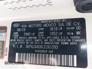 2020 Kia Rio S with VIN 3KPA24AD6LE261393, listed as a IAAI auction lot 41841919 with 73,649 mi miles. Bid and sale history available at carsss.com. Image 9.