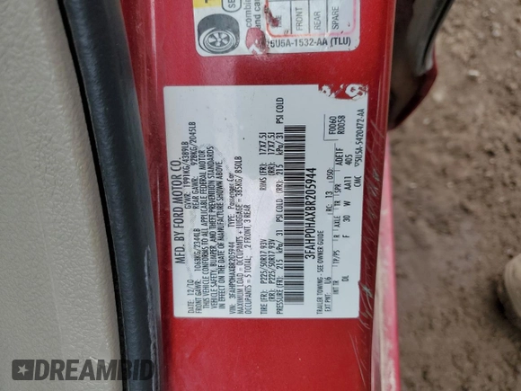 2011 Ford Fusion SE with VIN 3FAHP0HAXBR205944, listed as a Copart auction lot 48740275 with 123,662 mi miles and Clean Title. Bid and sale history available at DreamBid. Image 13.