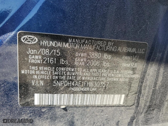 2015 Hyundai Elantra SE with VIN 5NPDH4AE1FH630357, listed as a Copart auction lot 50327355 with 114,596 mi miles and Salvage Title. Bid and sale history available at carsss.com. Image 14.