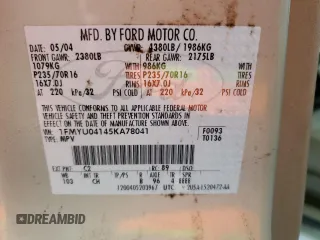 2005 Ford Escape Limited with VIN 1FMYU04145KA78041, listed as a Copart auction lot 70222184 with 113,943 mi miles and Salvage Title. Bid and sale history available at carsss.com. Image 14.