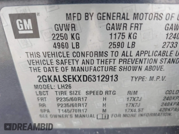 2013 GMC Terrain SLE z VIN 2GKALSEKXD6312913, wystawiony jako IAAI lot #41787328 z przebiegiem 153 646 mil mil oraz . Historia ofert i sprzedaży dostępna na DreamBid. Obrazek 9.