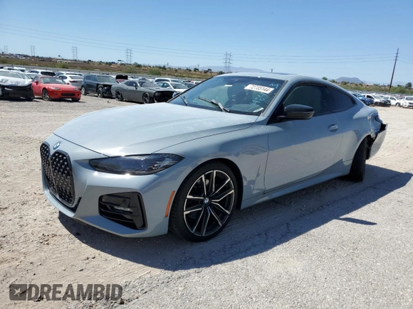2022 BMW 4 Series 430i z VIN WBA53AP01NCH84963, wystawiony jako Copart lot #72785144 z przebiegiem Nie podano mil oraz Szkoda całkowita • Salvage title. Historia ofert i sprzedaży dostępna na DreamBid. Obrazek 1.