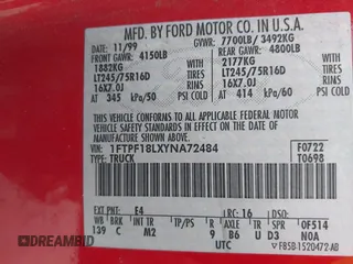 2000 Ford F-150 XL with VIN 1FTPF18LXYNA72484, listed as a IAAI auction lot 42187405 with 233,334 mi miles and . Bid and sale history available at DreamBid. Image 9.