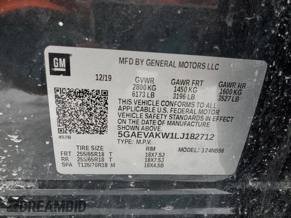 2020 Buick Enclave Essence with VIN 5GAEVAKW1LJ182712, listed as a Copart auction lot 45401395 with 78,005 mi miles and Clean Title. Bid and sale history available at DreamBid. Image 15.