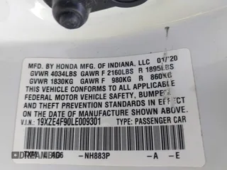 2020 Honda Insight Touring with VIN 19XZE4F90LE009301, listed as a IAAI auction lot 41661665 with 73,673 mi miles and . Bid and sale history available at carsss.com. Image 9.